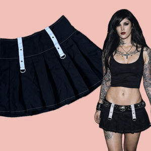 Y2K Goth Pleated Mini Skirt Royal Bones – Low Rise Punk